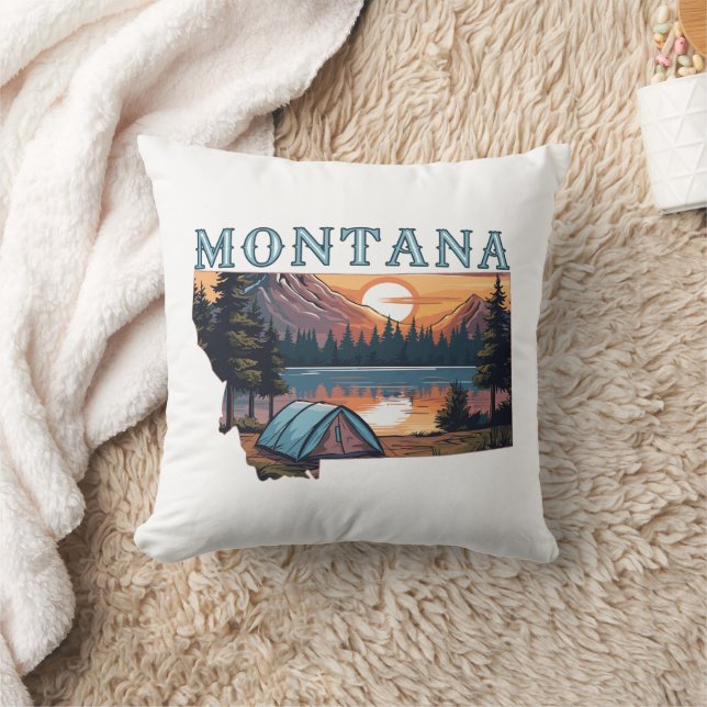 Montana Outline Tent Camping Throw Pillow (Blanket)