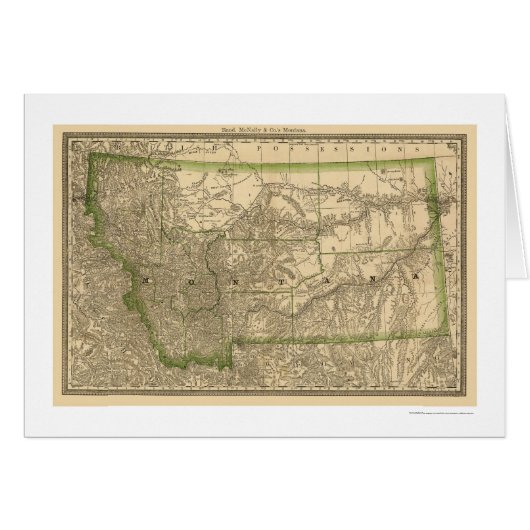 Montana Railroad Map 1881 Cards (Front Horizontal)