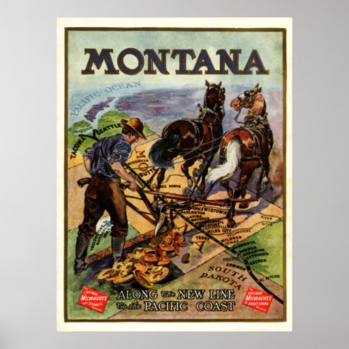 Montana railroad travel poster