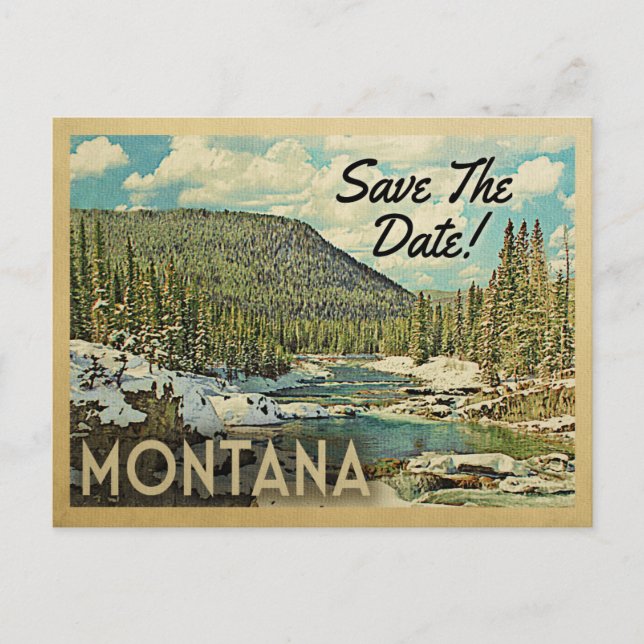 Montana Save The Date Mountains River Snow Announcement Postcard (Front)