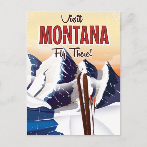 Montana Ski Vintage style travel print Postcard