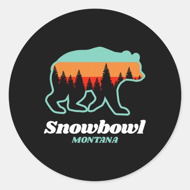Montana Snowbowl Skiing Snowboarding Bear  Classic Round Sticker (Front)