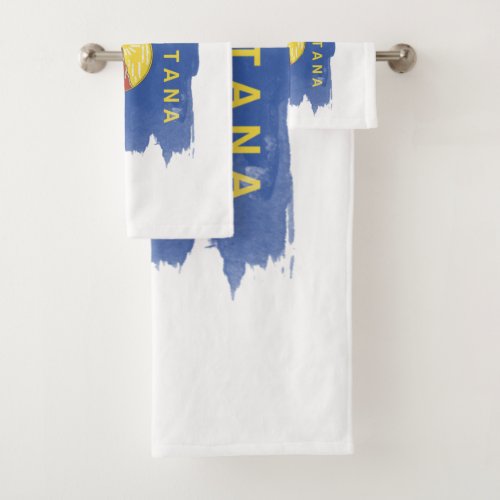 Montana state flag brush stroke Montana flag Bath Towel Set