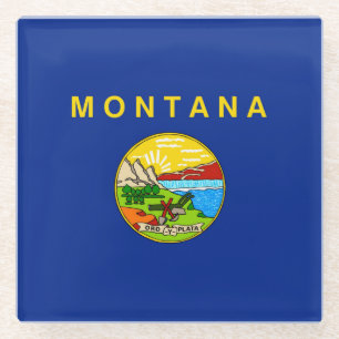 Montana State Flag Design Decor Glass Coaster