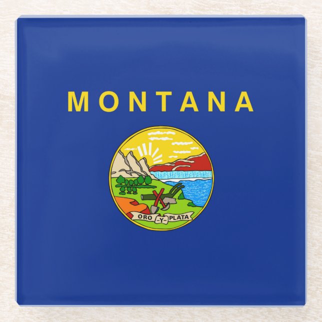 Montana State Flag Design Decor Glass Coaster (Front)