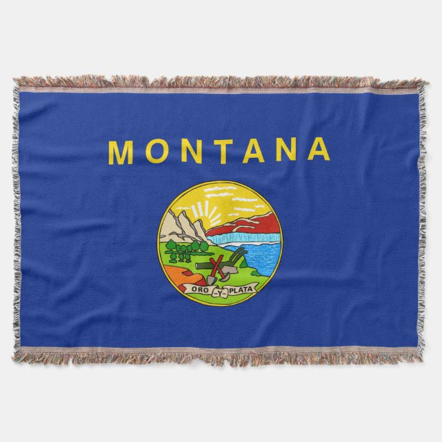 Montana State Flag Design Decor Throw Blanket (Front)