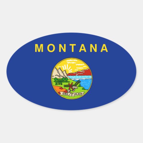 Montana State Flag Design Oval Sticker