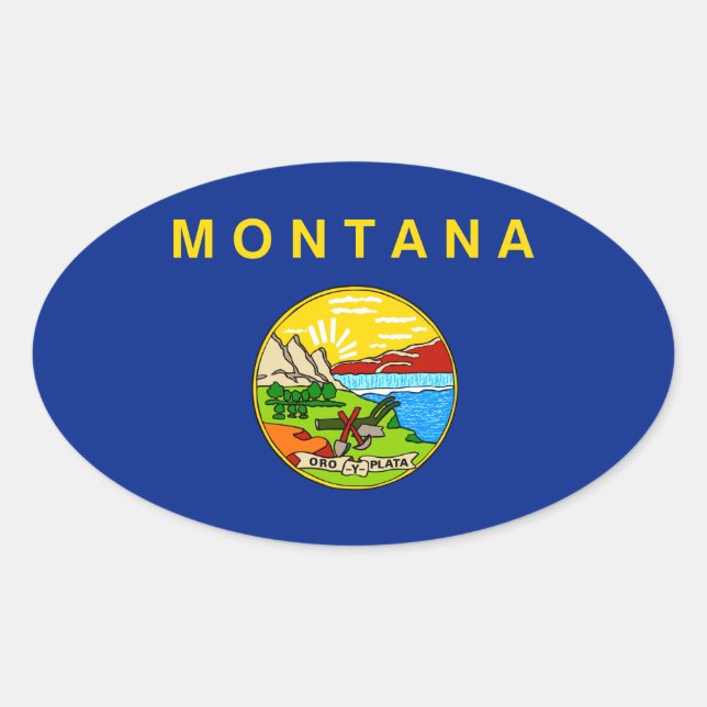 Montana State Flag Design Oval Sticker (Front)