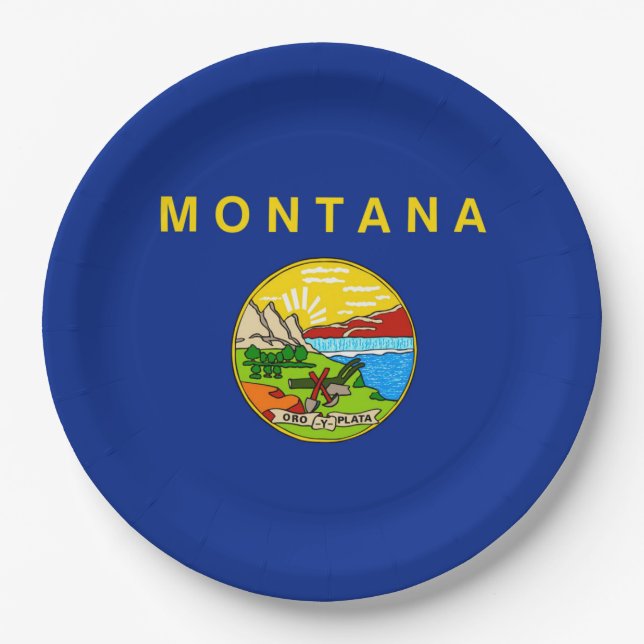 Montana State Flag Design Paper Plates (Front)