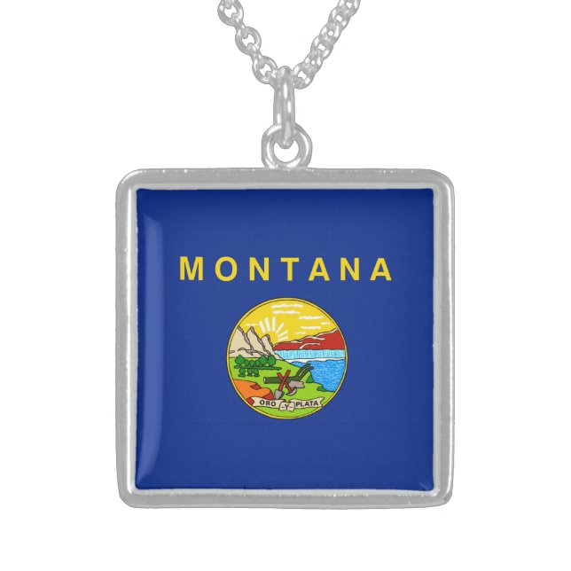 Montana State Flag Design Sterling Silver Necklace (Front)