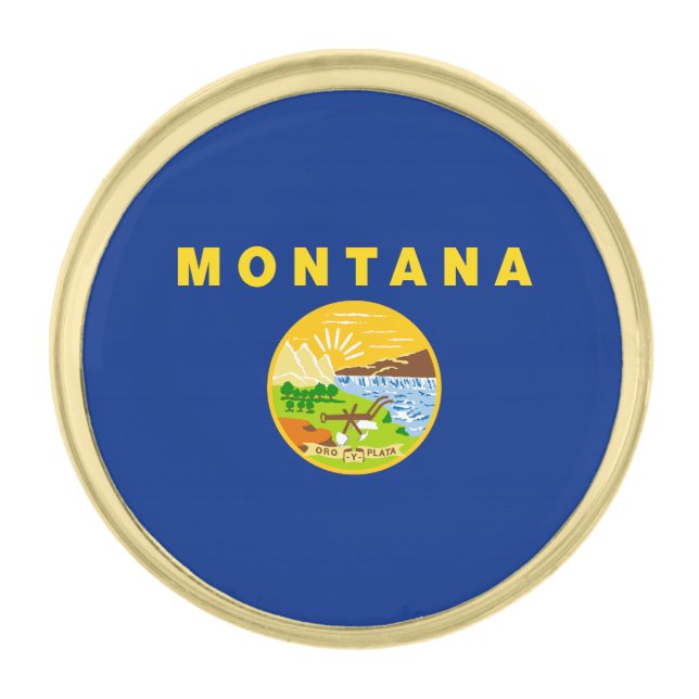 Montana State Flag Gold Finish Lapel Pin (Front)
