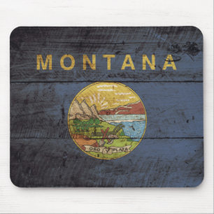 Montana State Flag on Old Wood Grain Mouse Pad
