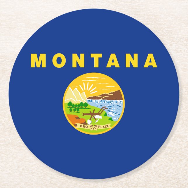 Montana State Flag Round Paper Coaster (Front)
