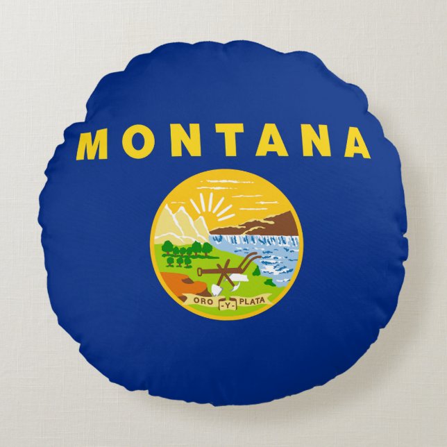 Montana State Flag Round Pillow (Front)