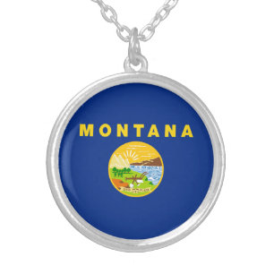 Montana State Flag Silver Plated Necklace