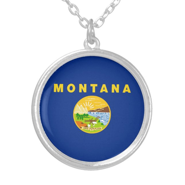 Montana State Flag Silver Plated Necklace (Front)