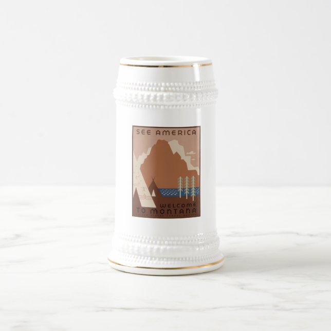 Montana State: Indian Tribes, Mountains, Prairie Beer Stein (Center)