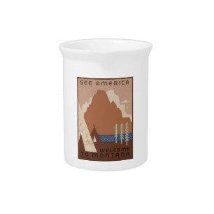 Montana State: Indian Tribes, Mountains, Prairie Beverage Pitcher