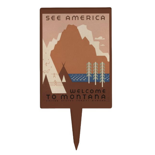 Montana State: Indian Tribes, Mountains, Prairie Cake Topper (Front)