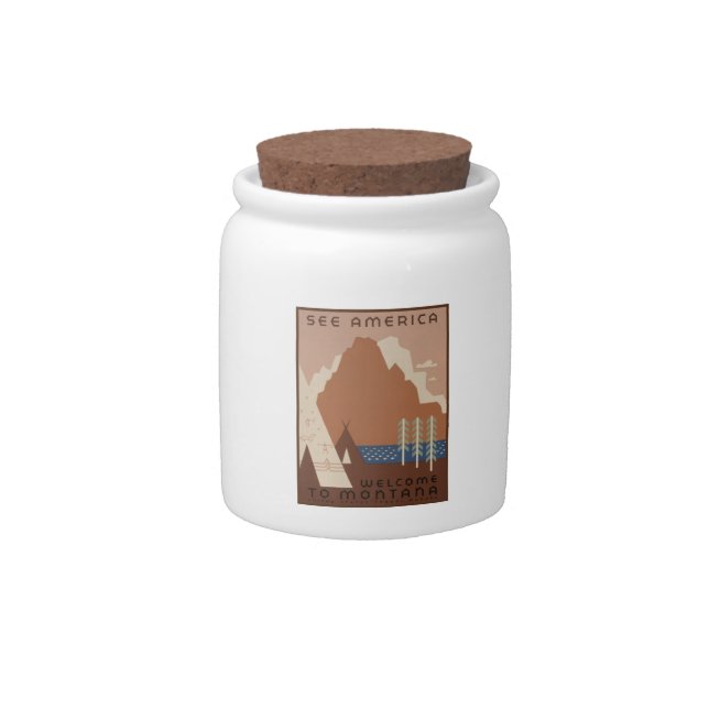 Montana State: Indian Tribes, Mountains, Prairie Candy Jar (Front)