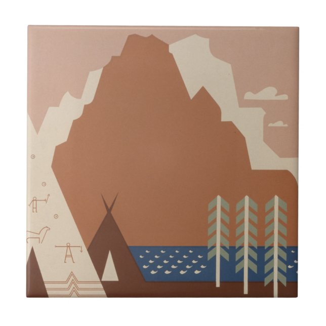 Montana State: Indian Tribes, Mountains, Prairie Ceramic Tile (Front)