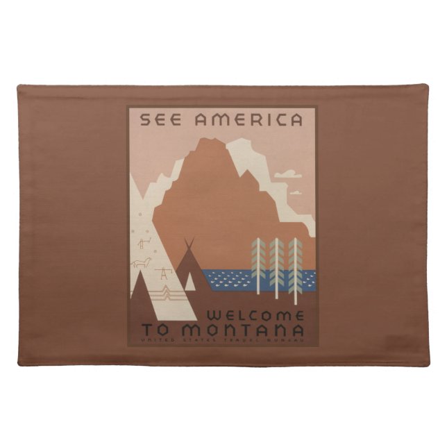 Montana State: Indian Tribes, Mountains, Prairie Cloth Placemat (Front)