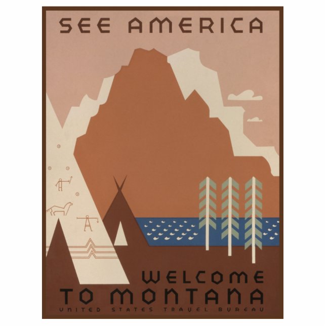 Montana State: Indian Tribes, Mountains, Prairie Cutout (Front)