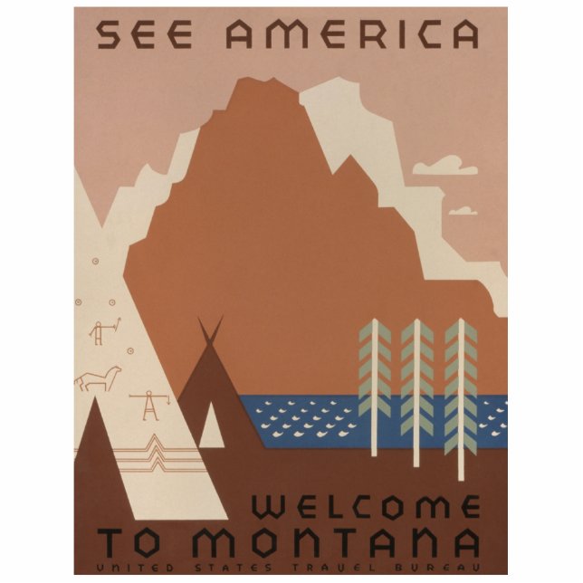 Montana State: Indian Tribes, Mountains, Prairie Cutout (Front)