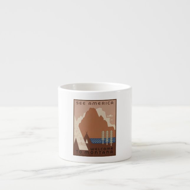 Montana State: Indian Tribes, Mountains, Prairie Espresso Cup (Front)