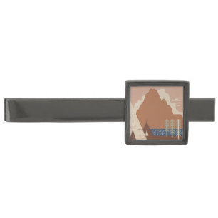 Montana State: Indian Tribes, Mountains, Prairie Gunmetal Finish Tie Bar