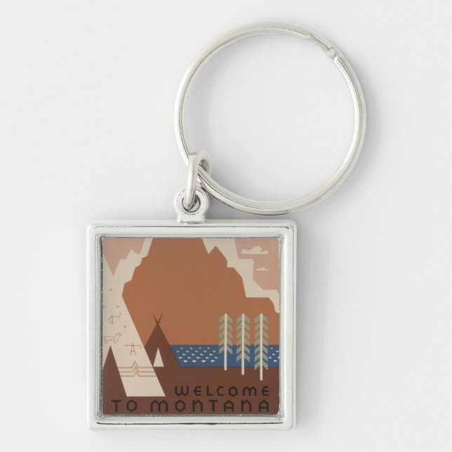 Montana State: Indian Tribes, Mountains, Prairie Keychain (Front)