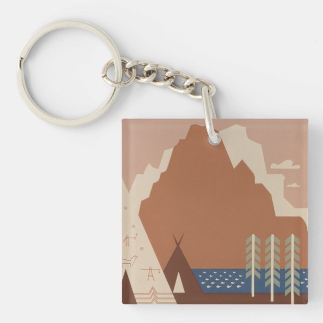 Montana State: Indian Tribes, Mountains, Prairie Keychain (Front)