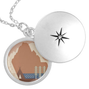 Montana State: Indian Tribes, Mountains, Prairie Locket Necklace