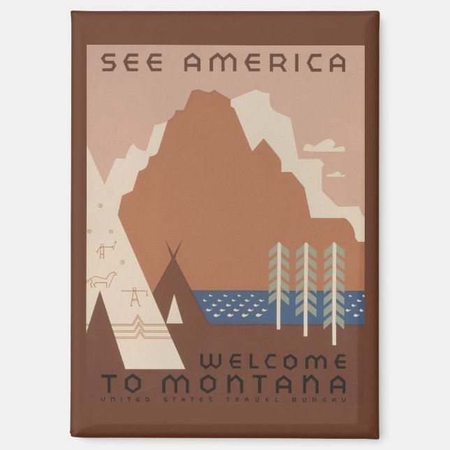 Montana State: Indian Tribes, Mountains, Prairie Magnet (Front)