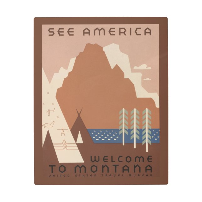 Montana State: Indian Tribes, Mountains, Prairie Metal Print (Front)