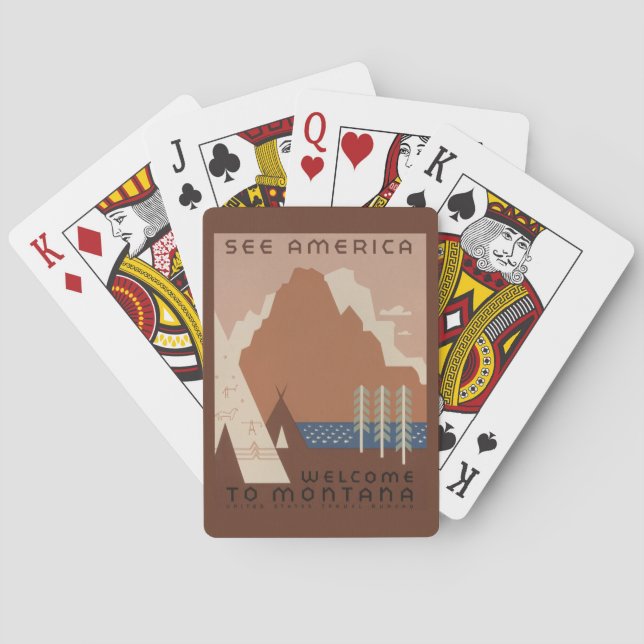 Montana State: Indian Tribes, Mountains, Prairie Poker Cards (Back)