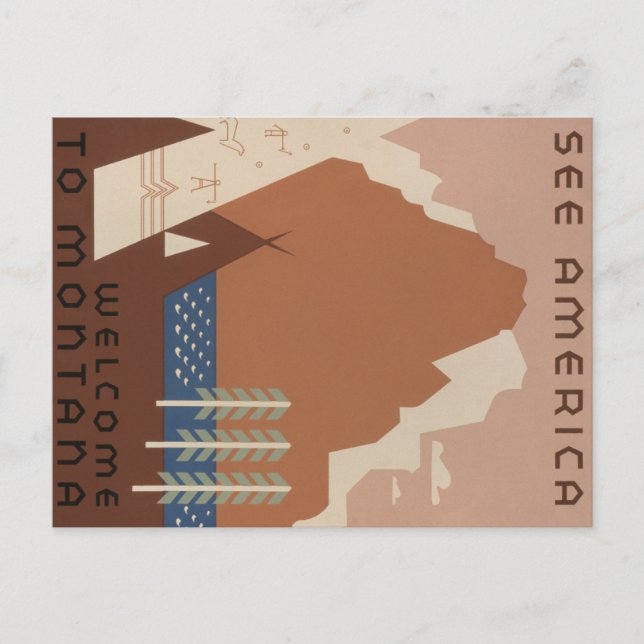 Montana State: Indian Tribes, Mountains, Prairie Postcard (Front)