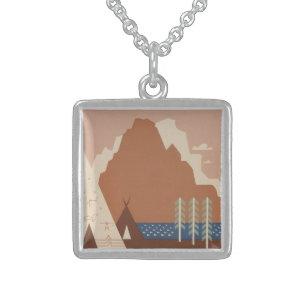 Montana State: Indian Tribes, Mountains, Prairie Sterling Silver Necklace