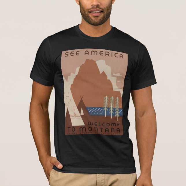Montana State: Indian Tribes, Mountains, Prairie T-Shirt (Front)