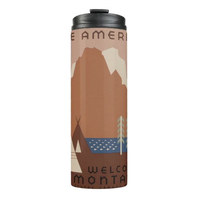 Montana State: Indian Tribes, Mountains, Prairie Thermal Tumbler (Front)