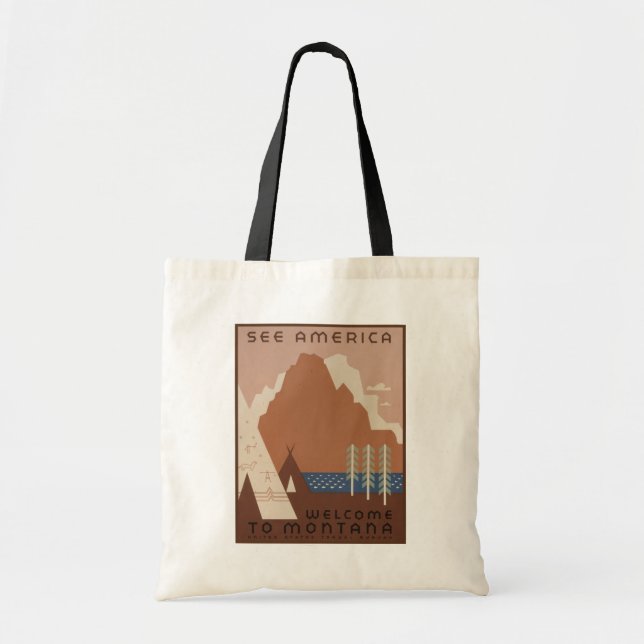 Montana State: Indian Tribes, Mountains, Prairie Tote Bag (Front)
