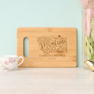 Montana state map outline newly weds USA Engraved Cutting Board