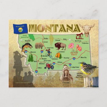 Montana State Map Postcard by HTMimages at Zazzle