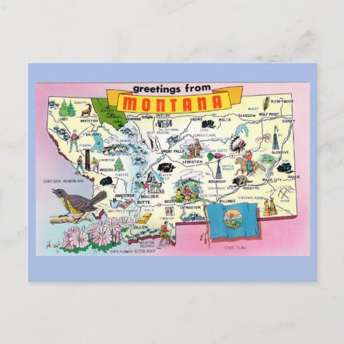 Montana State Map Postcard