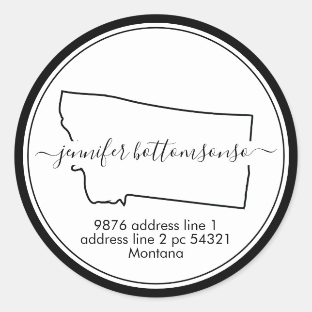 Montana State map return address Signature Classic Round Sticker (Front)