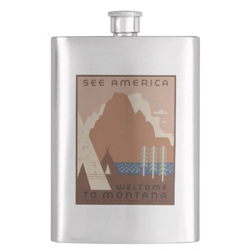 Montana State Native American Indian Tribes WPA Flask