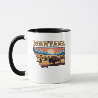 Montana State Outline Tattoo Bison & Mountains  Mug