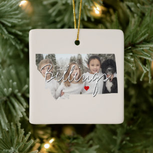 Montana State Photo insert and town name Ceramic Ornament