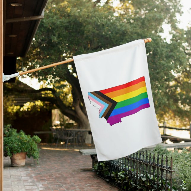 Montana State Pride LGBTQ Progress Pride House Flag (In SItu)