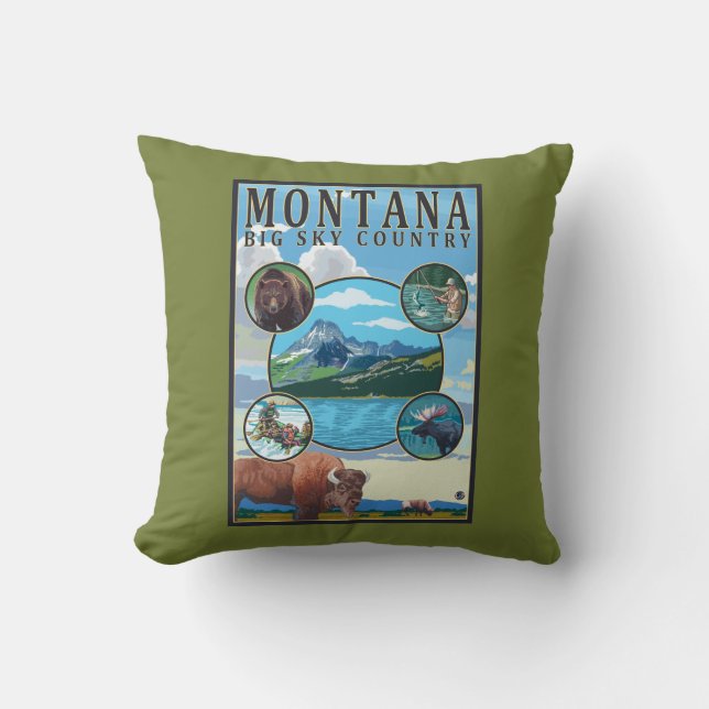 Montana State Scenes Throw Pillow (Front)